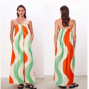 Mara Hoffman Alice Fair Trade Red Green Strapless Cotton Maxi Dress